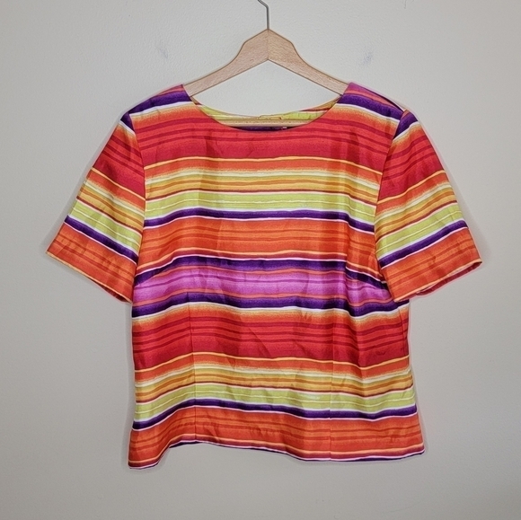 Sag Harbor | Sunset Striped Short Sleeve Button Back Structured Top Size 14 - Picture 1 of 6